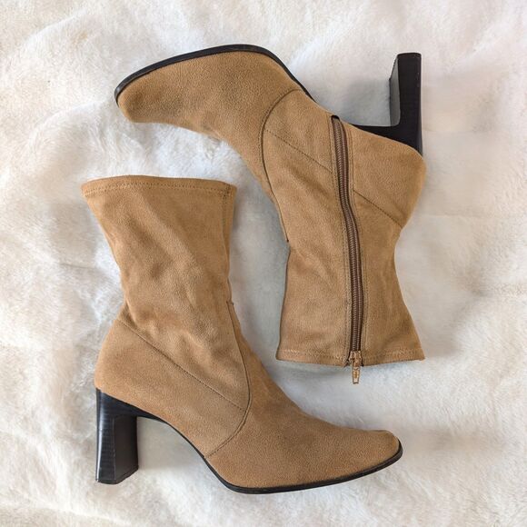 Predictions Square Toe Block Heel Suede-Like Ankle Boots - Picture 3 of 8